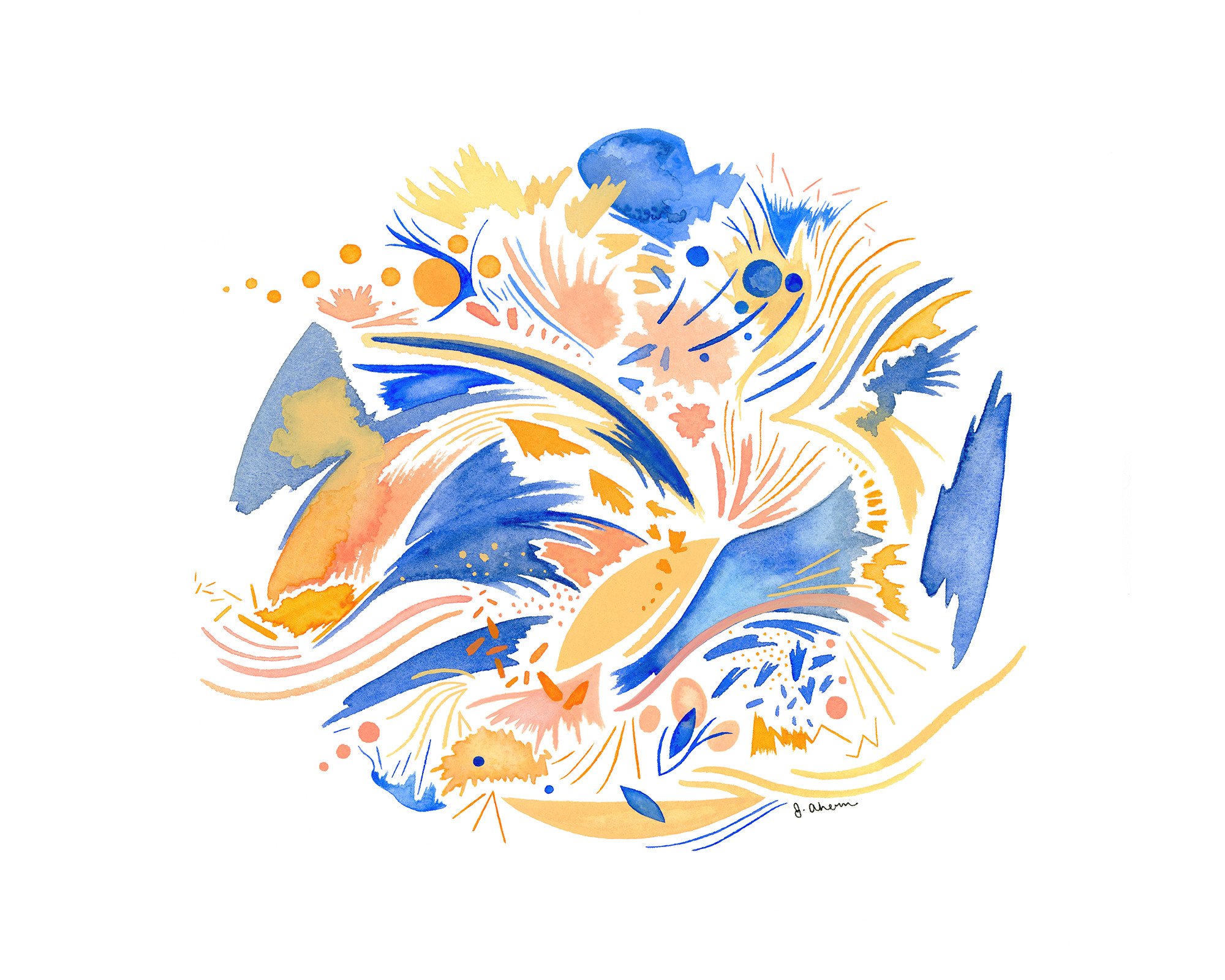 2000x1600 Coral Sky Print Jennifer Ahern - Coral Watercolor Painting