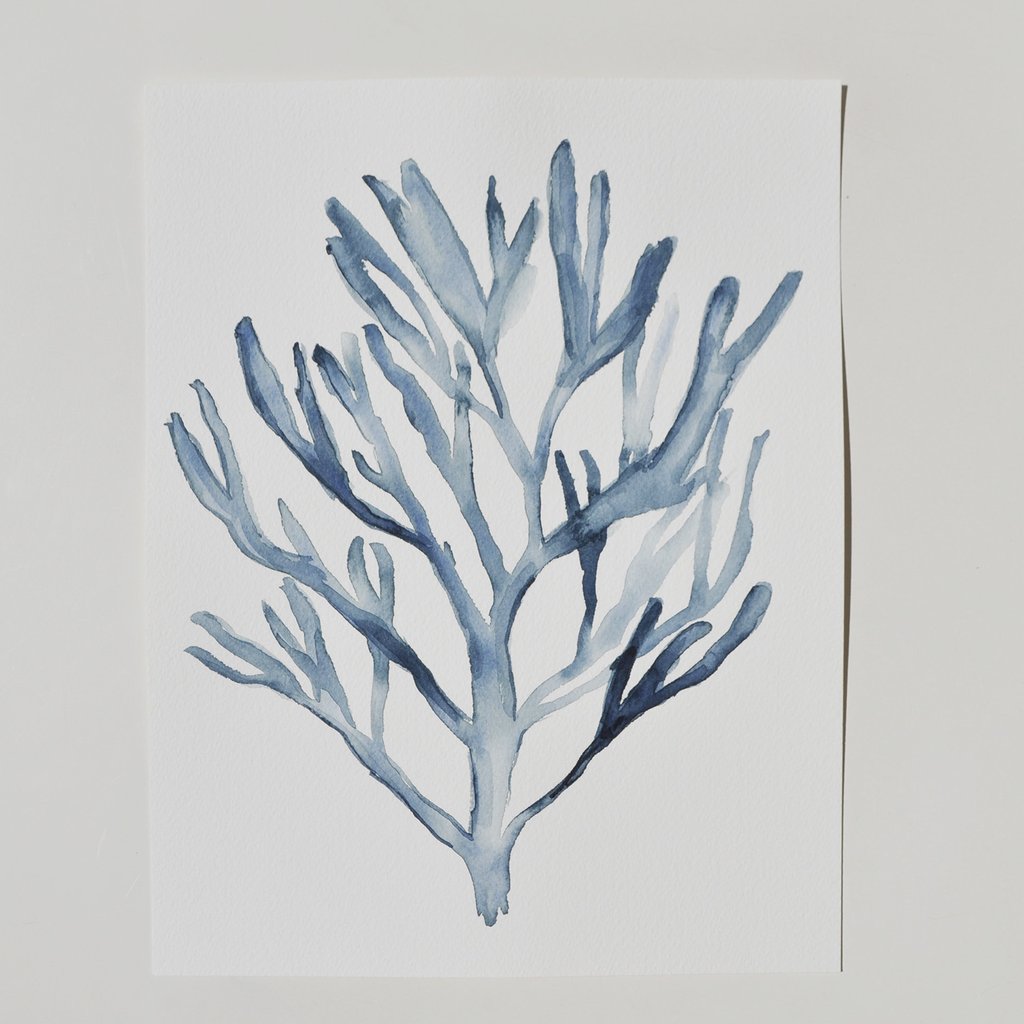 1024x1024 Blue Seaweed Coral Watercolor Original Painting - Coral Watercolor Painting