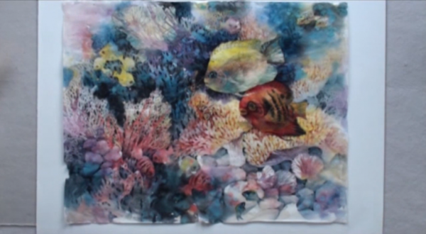 600x330 Watercolor With Lian Quan Zhen Angelfishes In The Coral World - Coral Watercolor Painting