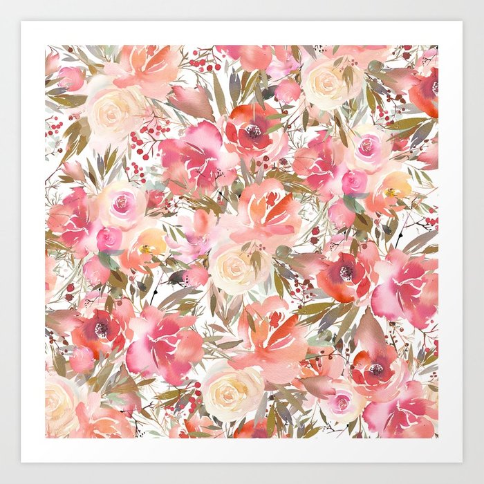 700x700 Blush Pink Coral White Watercolor Hand Painted Roses Flowers Art - Coral Watercolor Painting