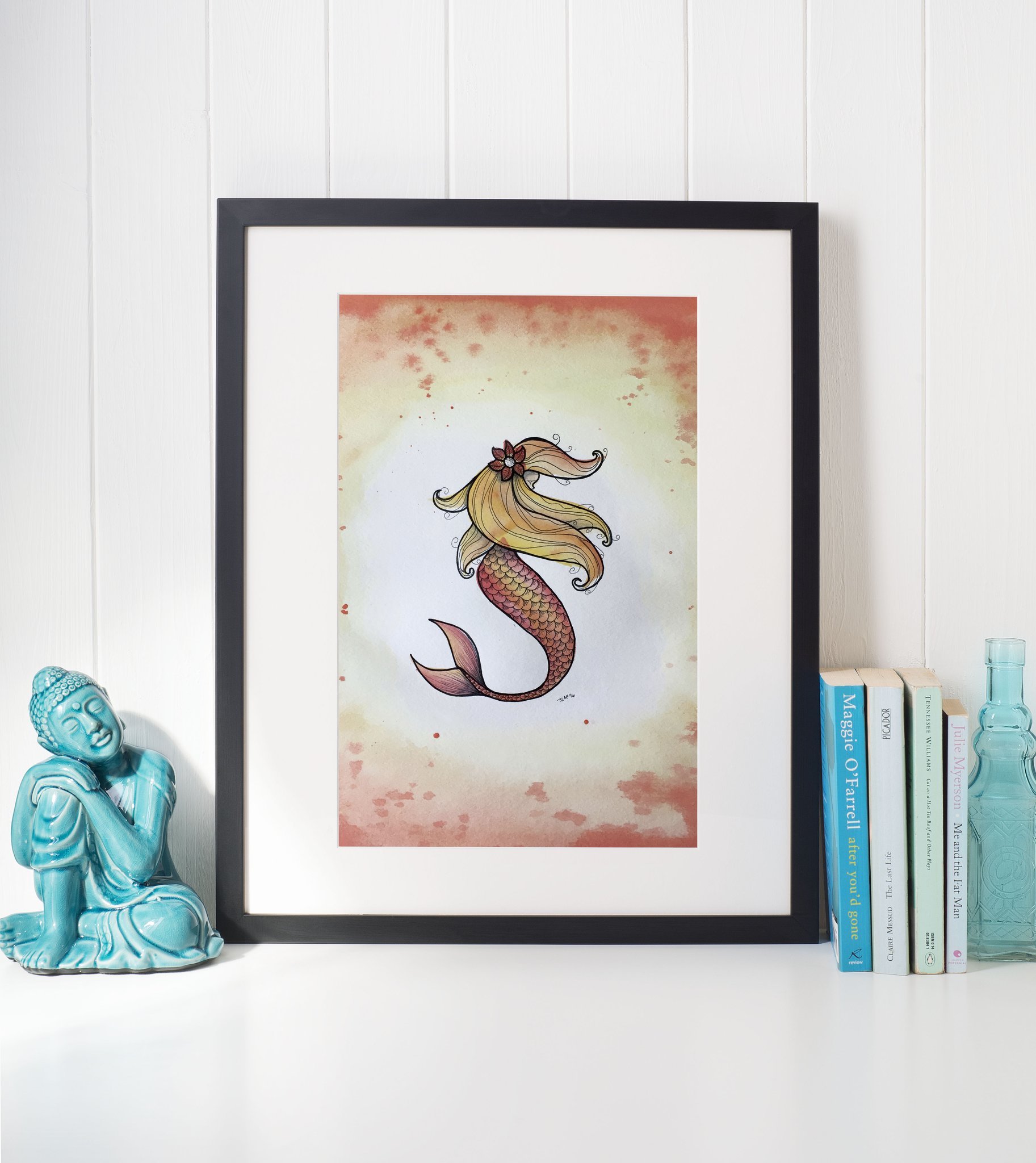 1825x2048 Coral Watercolor Mermaid Art Print J. Olson Laf. - Coral Watercolor Print