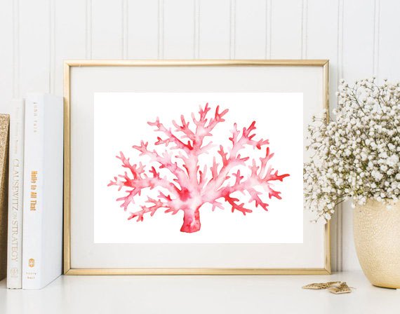 570x448 Coral Watercolor Print Illustration Sea Ocean Painting Poster - Coral Watercolor Print