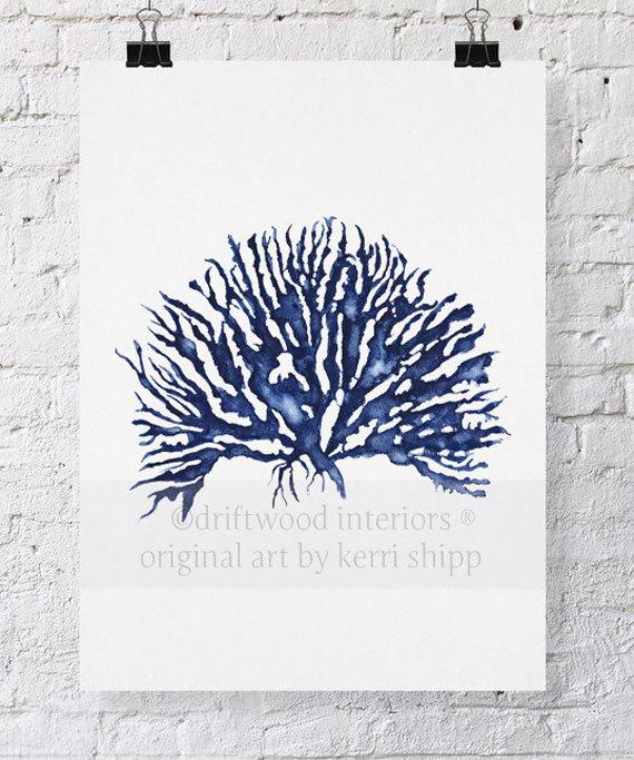 570x683 Sea Coral Iv In Denim Blue Watercolor Print 11x14 Blue Coral Etsy - Coral Watercolor Print