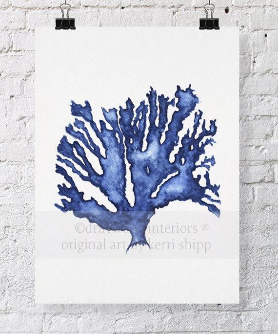 570x683 Sea Coral In Denim Watercolor Print 11x14 Blue Coral Print Etsy - Coral Watercolor Print