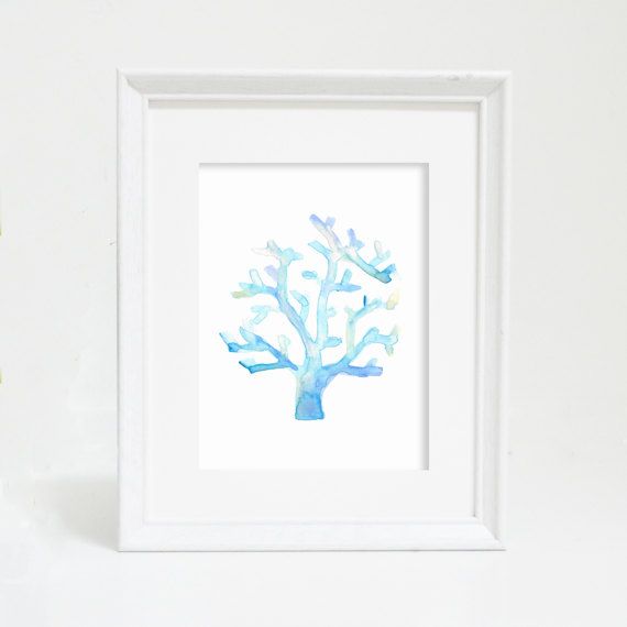 570x570 Watercolor Print Coral Print Blue Watercolor By Printsbyjettyhome - Coral Watercolor Print