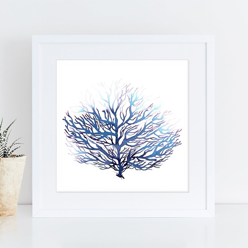 800x800 Blue Coral Watercolor Print, Ocean Art, Sea Decor Waves - Coral Watercolor Print