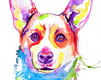 340x270 Watercolor Corgi Etsy - Corgi Watercolor