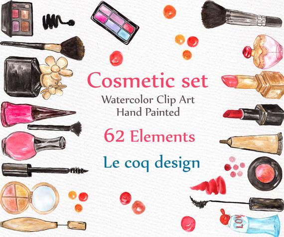570x475 Watercolor Makeup Clipart Cosmetic Clip Art Etsy - Cosmetic Watercolor