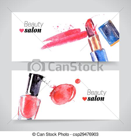 450x470 Watercolor Cosmetics Banner Set. Vector Beauty Illustration. - Cosmetic Watercolor