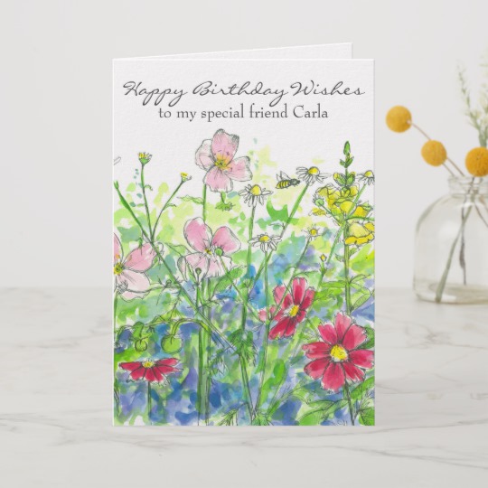 540x540 Cosmos Watercolor Flower Happy Birthday Friend Card - Cosmos Watercolor