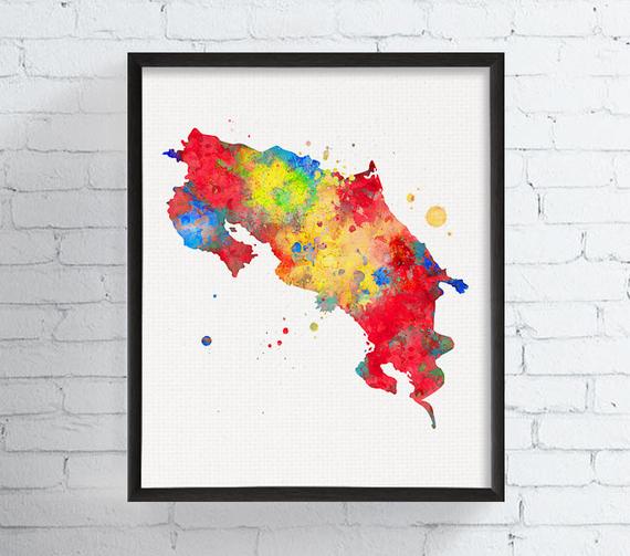 570x503 Costa Rica Map Costa Rica Art Watercolor Map Map Poster Etsy - Costa Rica Watercolor