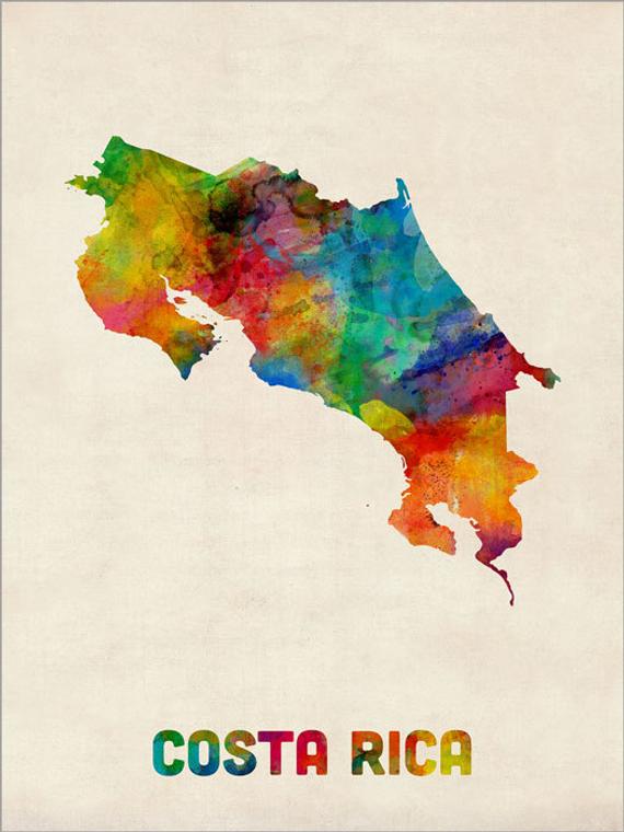 570x760 Costa Rica Watercolor Map Art Print 1034 Etsy - Costa Rica Watercolor