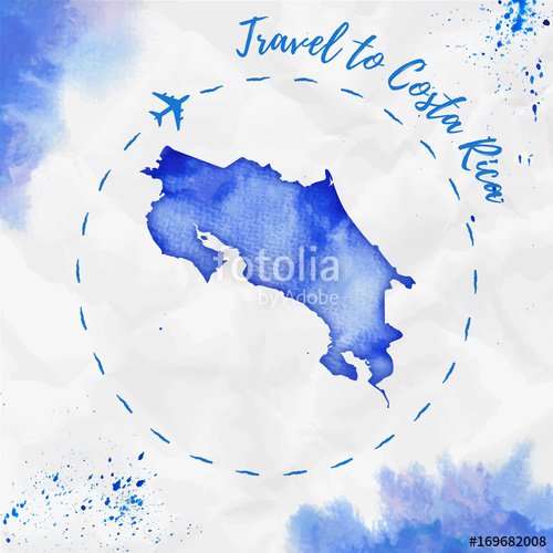 500x500 Costa Rica Watercolor Map In Blue Colors. Travel To Costa Rica - Costa Rica Watercolor