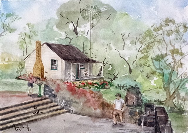 640x452 Phong Trinh Watercolors Acacia Cottage, Watercolor Painting - Cottage Watercolor