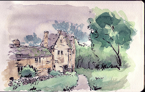 500x318 English Cottage, Watercolor I Sketched This - Cottage Watercolor