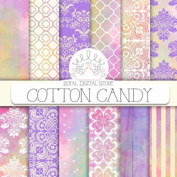 570x570 Sweet Digital Paper Cotton Candy With Watercolor Etsy - Cotton Candy Watercolor
