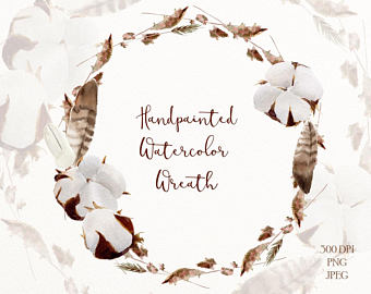 340x270 Cotton Clipart Wreath - Cotton Watercolor