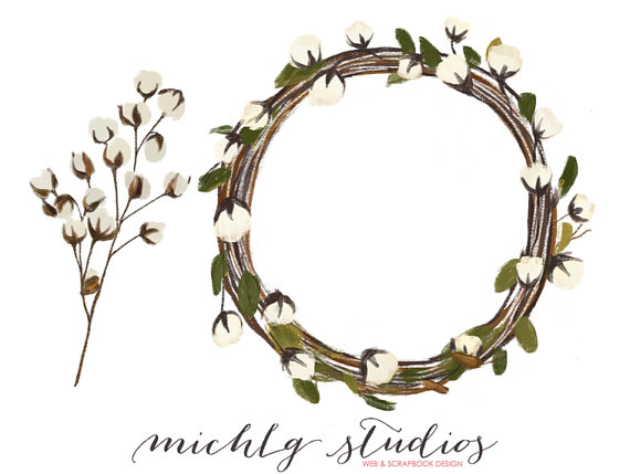 570x429 Cotton Clipart Wreath - Cotton Watercolor