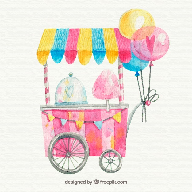 626x626 Watercolor Cotton Candy Cart With Balloons Vector Free Download - Cotton Watercolor