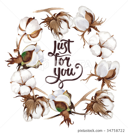 450x468 Wildflower Cotton Flower Wreath In A Watercolor - Cotton Watercolor