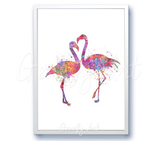 570x494 Flamingo Watercolor Art Print Flamingo Couple Watercolor Etsy - Couple Watercolor