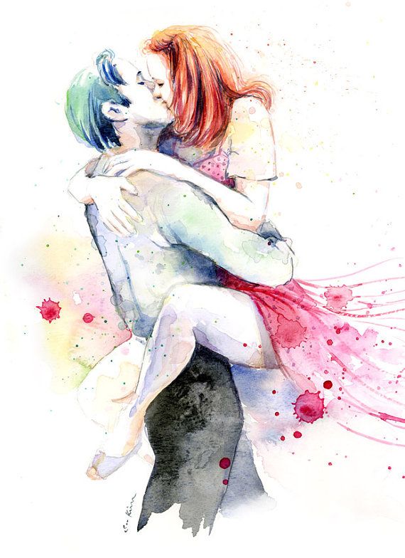 570x784 Romantic Couple Watercolor Painting Print - Couple Watercolor