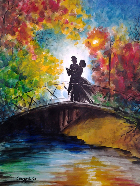570x759 Dancing To The River - Couple Watercolor Painting