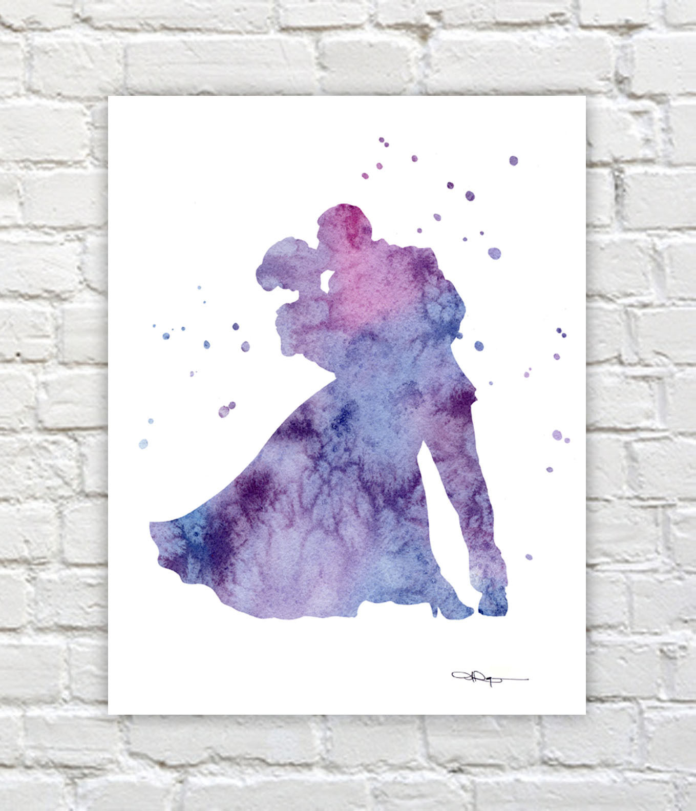 1359x1583 Kissing Couple Abstract Watercolor Painting Art Print By Artist Dj - Couple Watercolor Painting