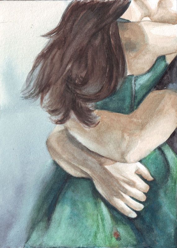 570x797 Original Watercolor Painting Couple Loves Kissing Art Art N More - Couple Watercolor Painting