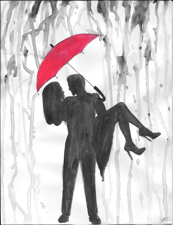 570x740 Paint Drip Umbrella Couple Watercolor Painting Etsy - Couple Watercolor Painting