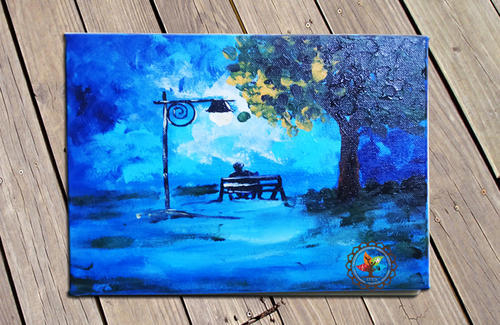 500x325 Canvas Acrylic Couple On Bench Romantic Abstract Painting, Rs 1500 - Couple Watercolor Painting