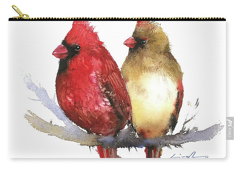 800x570 Couple Cardinal Watercolor Painting Carry All Pouch For Sale By - Couple Watercolor Painting
