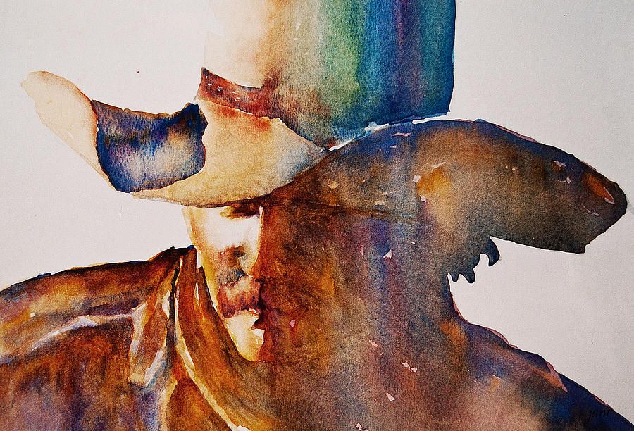 900x612 Rainbow Cowboy Painting - Cowboy Watercolor