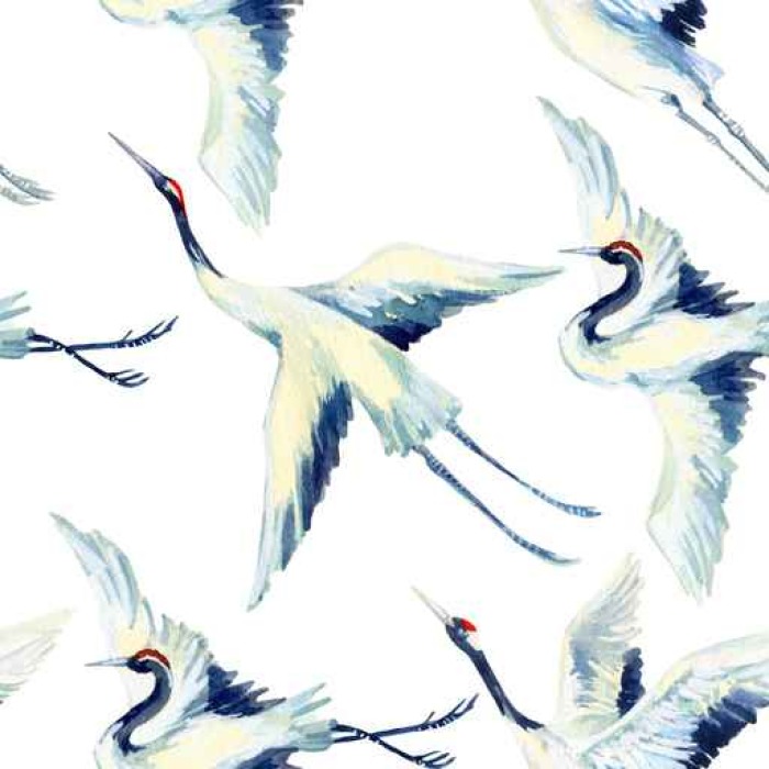 700x700 Watercolor Asian Crane Bird Seamless Pattern Wall Mural Pixers - Crane Watercolor