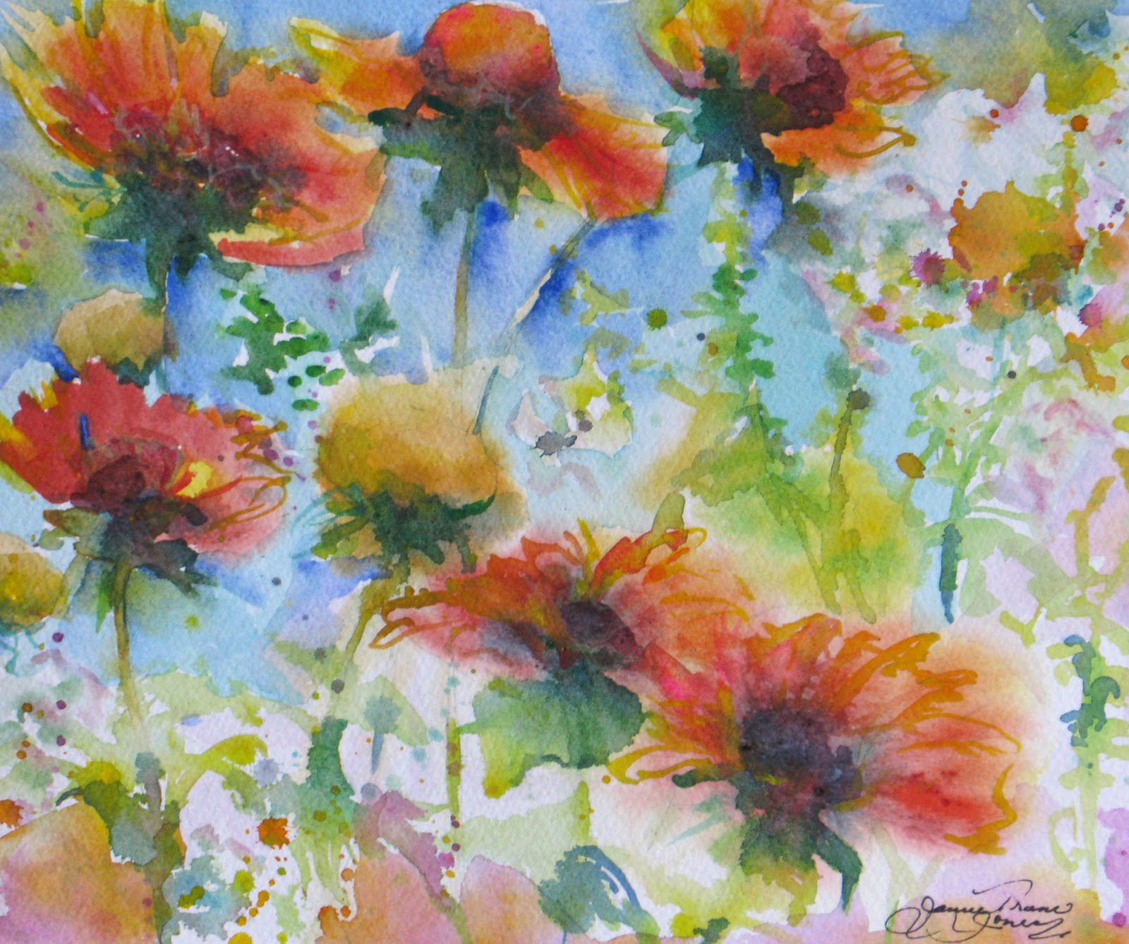 1600x1338 Daily Painters Abstract Gallery Crazy Blanketflowers Original - Crazy Watercolor