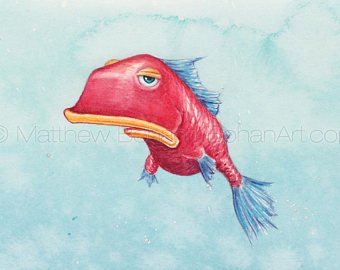 340x270 Print Of Psycho Crazy Fish Fish Art Fish Etsy - Crazy Watercolor