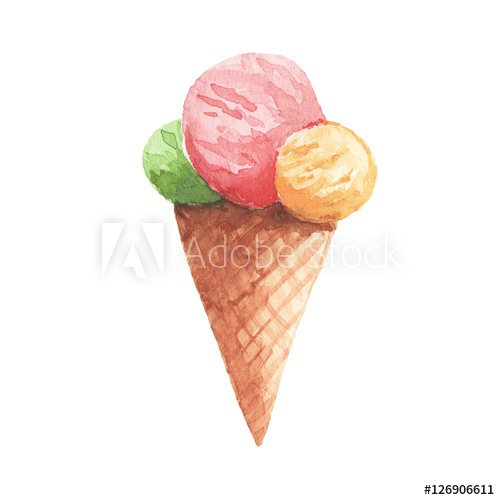 500x500 Cone Ice Cream. Watercolor Painting. Isolated On White - Cream Watercolor