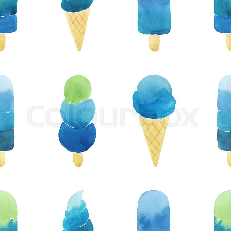 800x800 Seamless Pattern With Hand Drawn Watercolor Ice Cream. Watercolor - Cream Watercolor