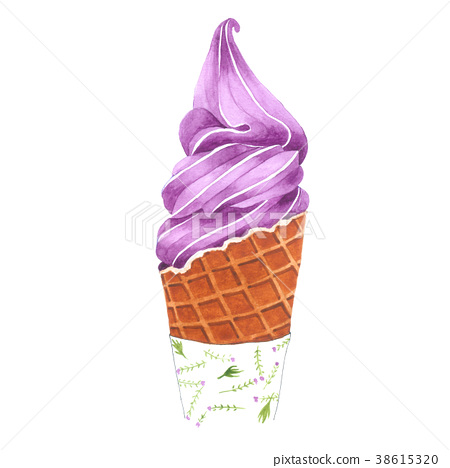 450x468 Watercolor Purple Sweet Potato Ice Cream Cone - Cream Watercolor