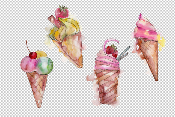 580x387 Watercolor Yummy Yummy Ice Cream Png Set Graphic By Mystocks - Cream Watercolor