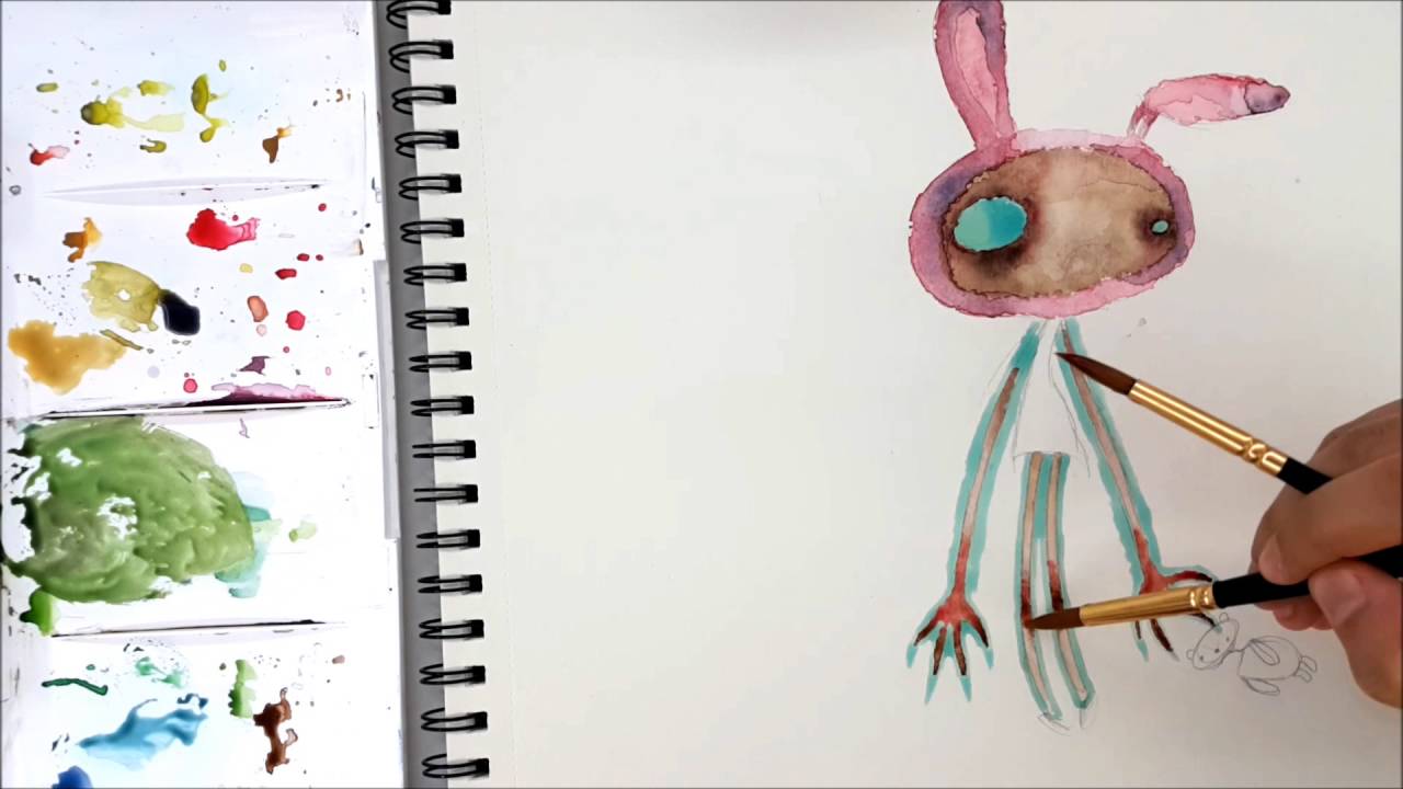 1280x720 Creepy Cute Bunny Watercolor Painting - Creepy Watercolor
