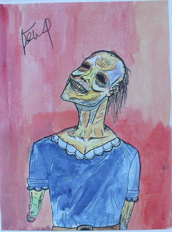 570x771 Dead Girl Original Horrorcreepysurreal Watercolor Painting Etsy - Creepy Watercolor