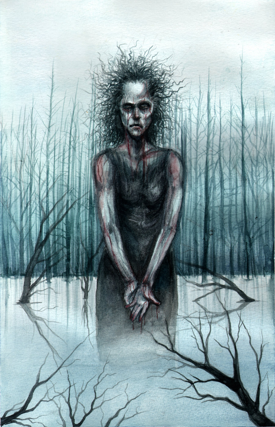 900x1400 The Haunted Lake Watercolor By Carliihde - Creepy Watercolor