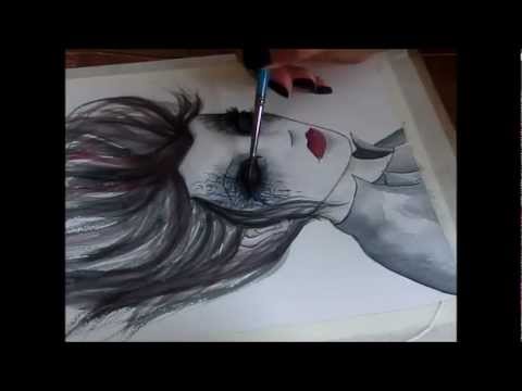 480x360 Watercolor Speed Painting Mysterious Creepy Lady By Tj Lubrano - Creepy Watercolor