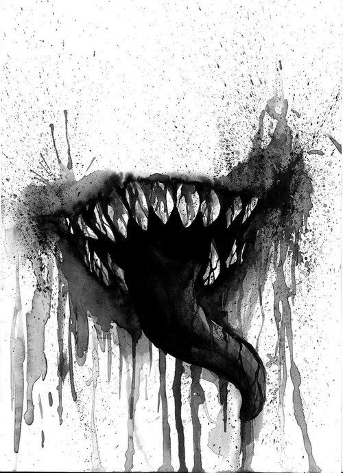 500x688 Scary Pretty Art Black And White Anime Creepy Rock Dark Watercolor - Creepy Watercolor