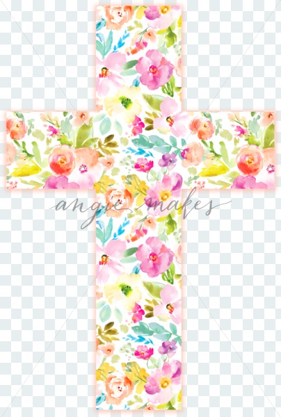 404x600 Watercolor Cross With Flowers - Cross Watercolor
