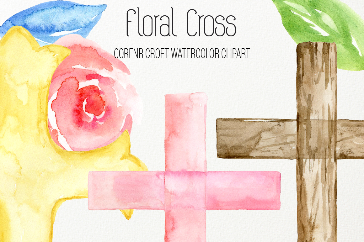 1160x772 Watercolor Clip Art Floral Cross By Cornercroft - Cross Watercolor