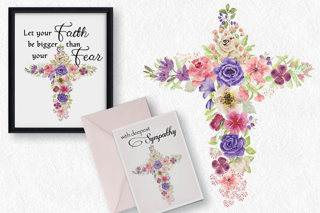 1056x701 Watercolor Floral Cross In Rainbow Shades - Cross Watercolor