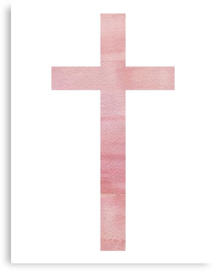 437x550 Christian Cross Pink Watercolor Metal Prints By Walk By Faith - Cross Watercolor