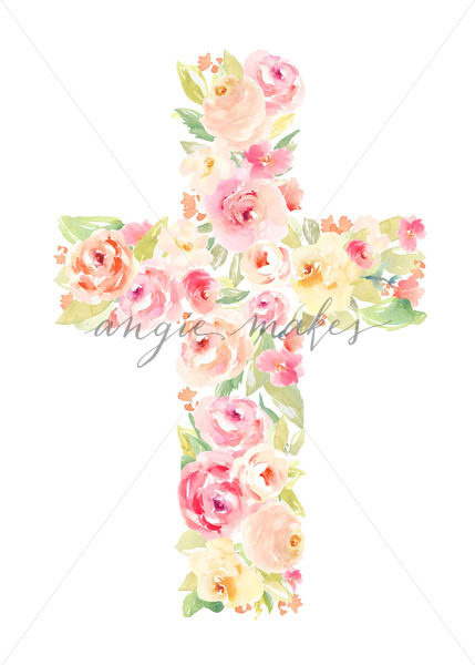 429x600 Cross Made Of Flowers. Watercolor Flower Cross. Easter Cross Made - Cross Watercolor